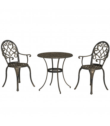 Outsunny 3PCs Bistro Set,  Aluminium Garden Table and Chairs Bronze Tone