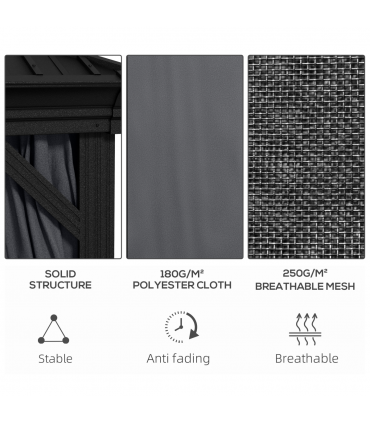 Outsunny 3 x 3.7m Aluminium Outdoor Hardtop Gazebo Canopy 2-Tier Roof Dark Grey