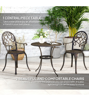 Outsunny 3PCs Bistro Set,  Aluminium Garden Table and Chairs Bronze Tone