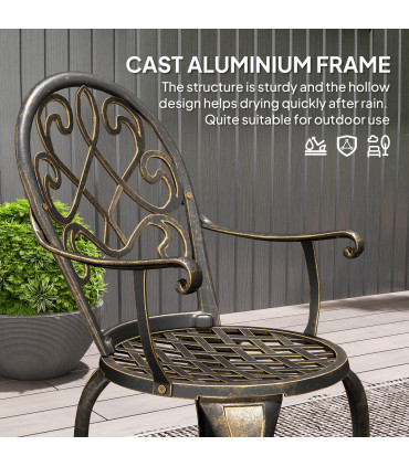 Outsunny 3PCs Bistro Set,  Aluminium Garden Table and Chairs Bronze Tone