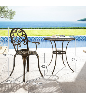 Outsunny 3PCs Bistro Set,  Aluminium Garden Table and Chairs Bronze Tone