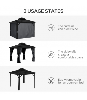 Outsunny 3 x 3.7m Aluminium Outdoor Hardtop Gazebo Canopy 2-Tier Roof Dark Grey