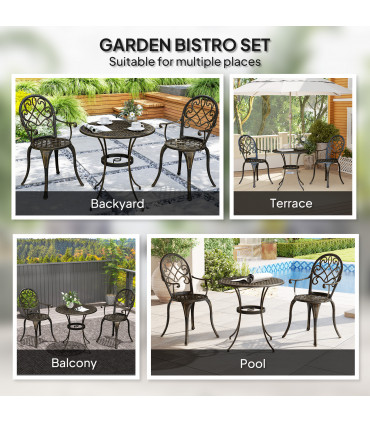 Outsunny 3PCs Bistro Set,  Aluminium Garden Table and Chairs Bronze Tone