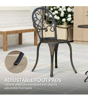 Outsunny 3PCs Bistro Set,  Aluminium Garden Table and Chairs Bronze Tone