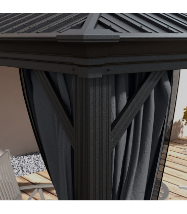 Outsunny 3 x 3.7m Aluminium Outdoor Hardtop Gazebo Canopy 2-Tier Roof Dark Grey