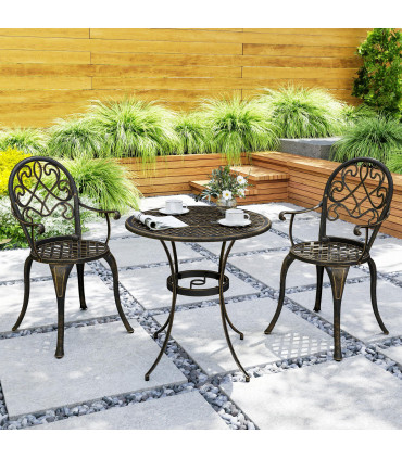 Outsunny 3PCs Bistro Set,  Aluminium Garden Table and Chairs Bronze Tone