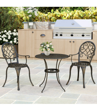 Outsunny 3PCs Bistro Set,  Aluminium Garden Table and Chairs Bronze Tone