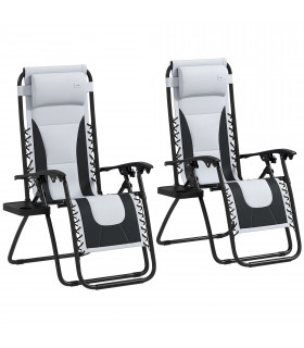 Outsunny 2 Pcs Zero Gravity Lounger Folding Recliner Chair w/ Cup Holder