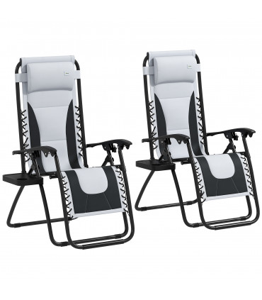 Outsunny 2 Pcs Zero Gravity Lounger Folding Recliner Chair w/ Cup Holder