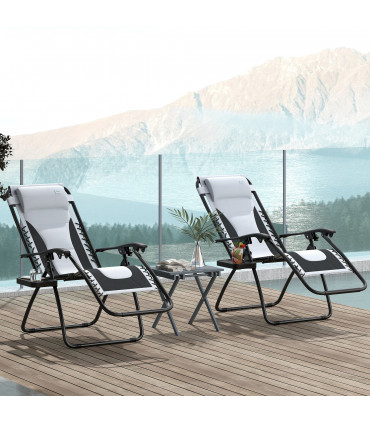 Outsunny 2 Pcs Zero Gravity Lounger Folding Recliner Chair w/ Cup Holder