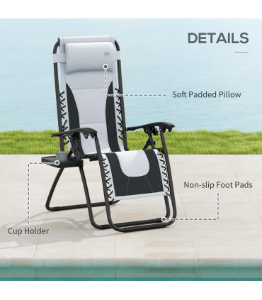 Outsunny 2 Pcs Zero Gravity Lounger Folding Recliner Chair w/ Cup Holder