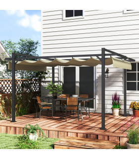 Outsunny 3 x 4m Pergola with Retractable Roof and Aluminium Frame, Khaki