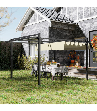 Outsunny 3 x 4m Pergola with Retractable Roof and Aluminium Frame, Khaki