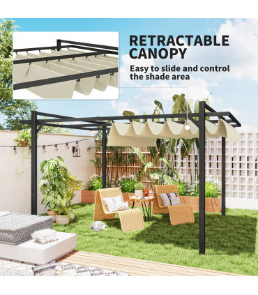 Outsunny 3 x 4m Pergola with Retractable Roof and Aluminium Frame, Khaki