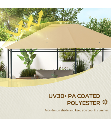 Outsunny 3 x 4m Gazebo Canopy Replacement Gazebo Roof Cover, Khaki