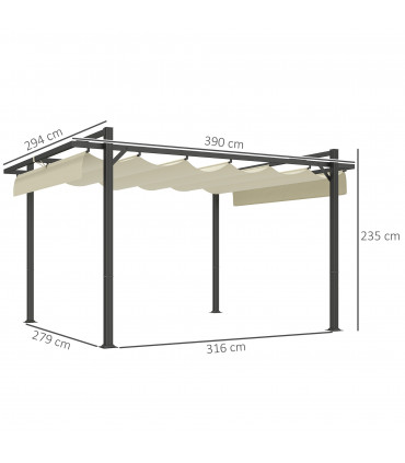 Outsunny 3 x 4m Pergola with Retractable Roof and Aluminium Frame, Khaki