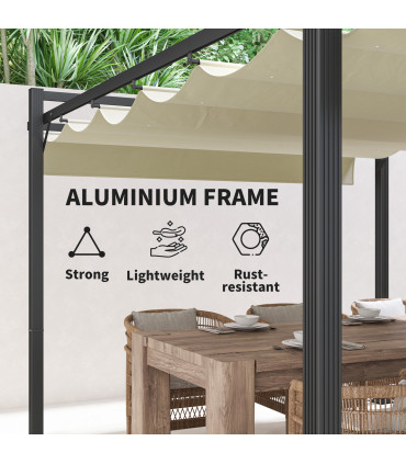 Outsunny 3 x 4m Pergola with Retractable Roof and Aluminium Frame, Khaki