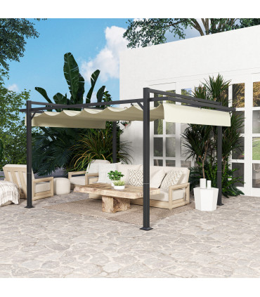 Outsunny 3 x 4m Pergola with Retractable Roof and Aluminium Frame, Khaki