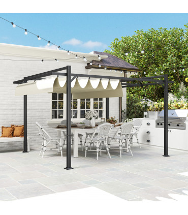 Outsunny 3 x 4m Pergola with Retractable Roof and Aluminium Frame, Khaki