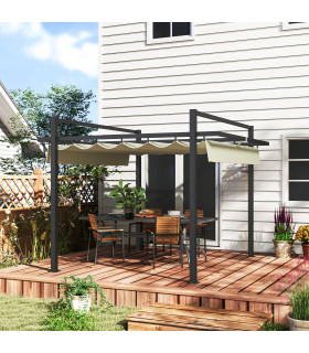 Outsunny 3 x 3(m) Pergola with Retractable Roof and Aluminium Frame, Khaki