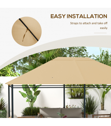 Outsunny 3 x 4m Gazebo Canopy Replacement Gazebo Roof Cover, Khaki