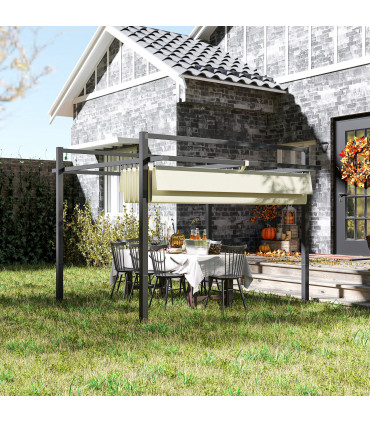 Outsunny 3 x 3(m) Pergola with Retractable Roof and Aluminium Frame, Khaki