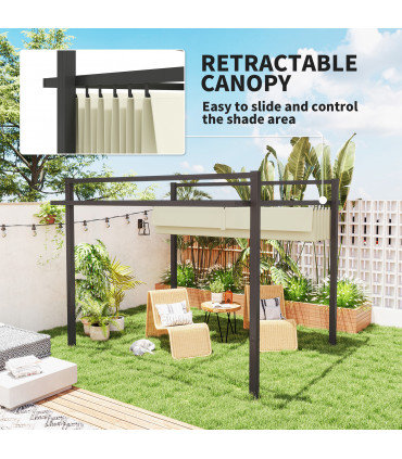 Outsunny 3 x 3(m) Pergola with Retractable Roof and Aluminium Frame, Khaki