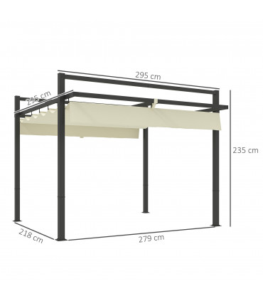 Outsunny 3 x 3(m) Pergola with Retractable Roof and Aluminium Frame, Khaki