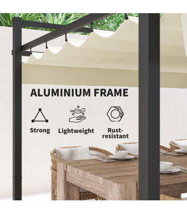 Outsunny 3 x 3(m) Pergola with Retractable Roof and Aluminium Frame, Khaki