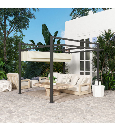Outsunny 3 x 3(m) Pergola with Retractable Roof and Aluminium Frame, Khaki