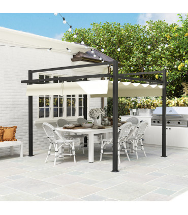 Outsunny 3 x 3(m) Pergola with Retractable Roof and Aluminium Frame, Khaki