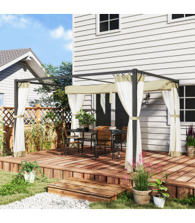 Retractable Khaki Canopy with Insect Netting for Outdoor Spaces