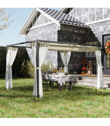 Retractable Khaki Canopy with Insect Netting for Outdoor Spaces