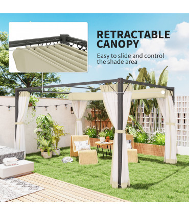 Retractable Khaki Canopy with Insect Netting for Outdoor Spaces