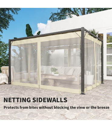 Retractable Khaki Canopy with Insect Netting for Outdoor Spaces