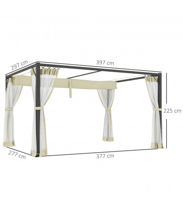 Retractable Khaki Canopy with Insect Netting for Outdoor Spaces