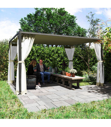 Retractable Khaki Canopy with Insect Netting for Outdoor Spaces