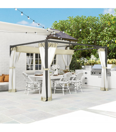 Retractable Khaki Canopy with Insect Netting for Outdoor Spaces