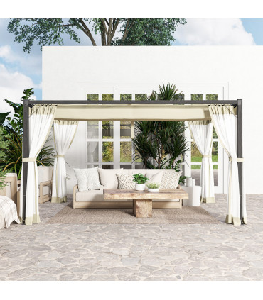 Retractable Khaki Canopy with Insect Netting for Outdoor Spaces