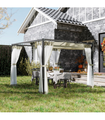 Retractable Khaki Canopy with Insect Netting for Outdoor Spaces