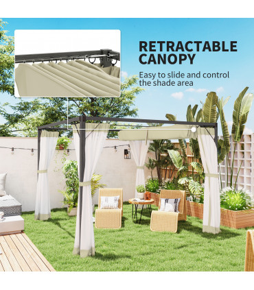 Retractable Khaki Canopy with Insect Netting for Outdoor Spaces