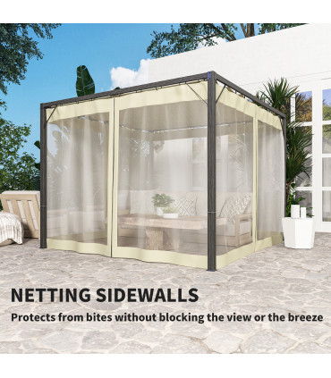 Retractable Khaki Canopy with Insect Netting for Outdoor Spaces