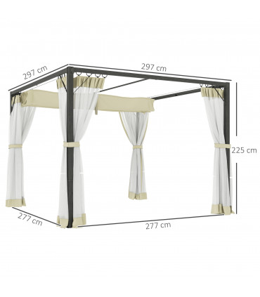 Retractable Khaki Canopy with Insect Netting for Outdoor Spaces