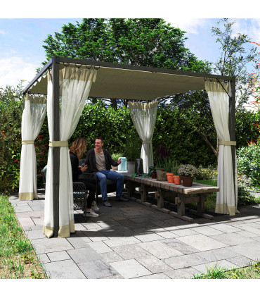 Retractable Khaki Canopy with Insect Netting for Outdoor Spaces