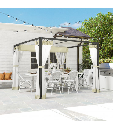 Retractable Khaki Canopy with Insect Netting for Outdoor Spaces