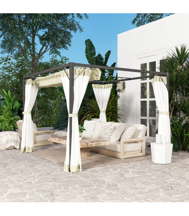 Retractable Khaki Canopy with Insect Netting for Outdoor Spaces