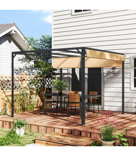 Outsunny 3 x 3(m) Pergola with Retractable Roof & Roller Shade, Khaki
