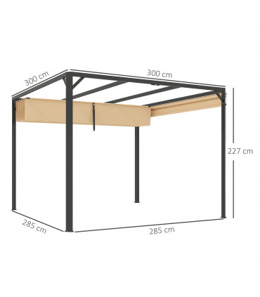 Outsunny 3 x 3(m) Pergola with Retractable Roof & Roller Shade, Khaki