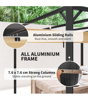 Outsunny 3 x 3(m) Pergola with Retractable Roof & Roller Shade, Khaki