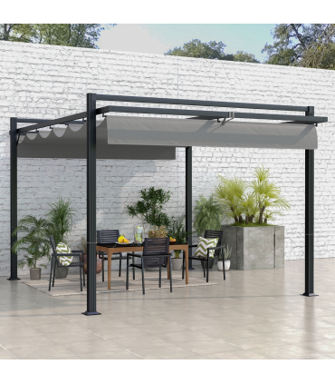 Outsunny 3 x 4m Pergola with Retractable Roof and Aluminium Frame, Grey